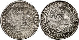 1541. Carlos I, Gebhard VII, Albrecht VII, Felipe II y Juan Jorge I. Mansfeld-Schraplau. 1 taler. (Kr. 4) (Dav. 9513). 27,95 g. Escasa. MBC-.
