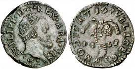 1581. Felipe II. Nápoles. GR. 1 tornese. (Vti. 265) (MIR. 192/11). 7,34 g. Buen ejemplar. Escasa así. MBC+.