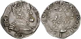 1559. Felipe II. Messina. TP. 4 taris. (Vti. 175) (MIR 317/4). 11,76 g. Buen ejemplar. Escasa así. MBC+.