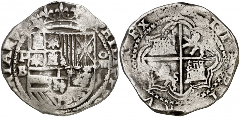 s/d. Felipe II. Potosí. B. 8 reales. (Cal. 158) (Paoletti 101). 27 g. Armas de F...