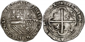 s/d. Felipe II. Potosí. B. 8 reales. (Cal. 158) (Paoletti 53). 27,17 g. León rampante en el cuartel de Brabante. Magnífica, redonda y muy bien centrad...