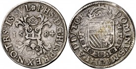1554. Felipe II. Hasselt. 1 escudo Borgoña. (Vti. 1329) (Vanhoudt falta). 28,38 g. MBC.