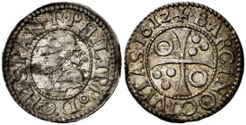 1612. Felipe III. Barcelona. 1/2 croat. (Cal. 535). 1,67 g. Golpecito en canto. Brillo original. EBC-/EBC.