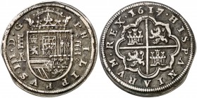 1617/4. Felipe III. Segovia. /AR. 4 reales. (Cal. 257). 13,01 g. Rayitas. Rara. MBC.