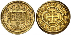 1607. Felipe III. Segovia. C. 1 escudo. (Cal. 60). 3,44 g. Bella. Precioso color. Rara. EBC-.