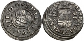1662. Felipe IV. M (Madrid). S. 16 maravedís. (Cal. 1396) (J.S. M-360). 4,23 g. Valor al revés. . Parte de brillo original. Escasa. MBC+.