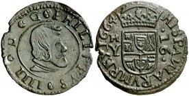1664. Felipe IV. M (Madrid). Y. 16 maravedís. (Cal. 1406) (J.S. M-414). 4,12 g. Leves defectos del cospel. Buen ejemplar. (EBC-).