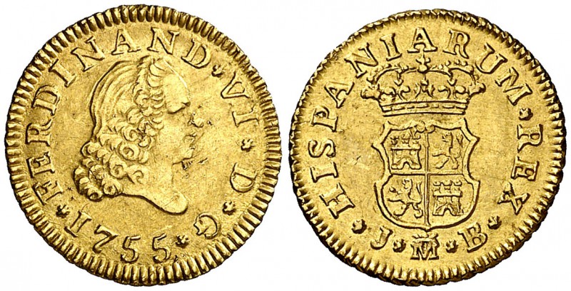 1755. Fernando VI. Madrid. JB. 1/2 escudo. (Cal. 252). 1,75 g. Atractiva. EBC-.