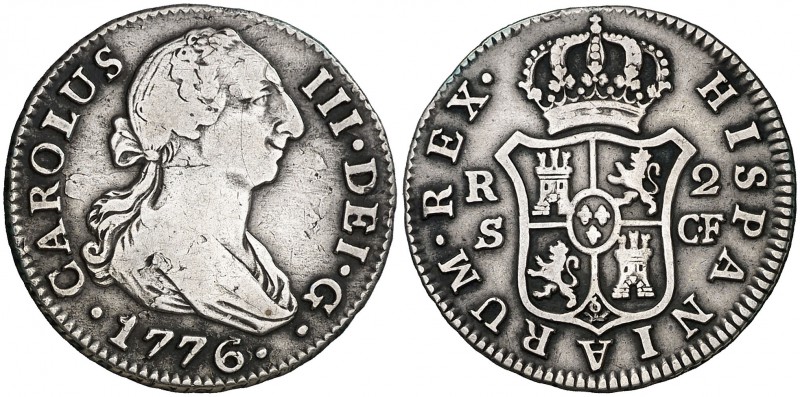 1776. Carlos III. Sevilla. CF. 2 reales. (Cal. 1445). 5,69 g. Limpiada. Escasa. ...