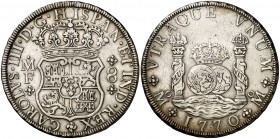 1770. Carlos III. México. MF. 8 reales. (Cal. 912). 26,82 g. Columnario. Leves rayitas. Buen ejemplar. MBC+.