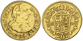 1785. Carlos III. Madrid. DV. 1/2 escudo. (Cal. 777). 1,76 g. Rara. MBC-.