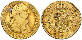 1781/0. Carlos III. Madrid. PJ. 1 escudo. (Cal. 623). 3,30 g. Precioso color. MBC-/MBC.