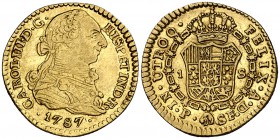 1787. Carlos III. Popayán. SF. 1 escudo. (Cal. 686) (Restrepo 54-32). 3,37 g. Escasa. MBC-/MBC.