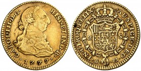 1777. Carlos III. Madrid. PJ. 2 escudos. (Cal. 450). 6,72 g. MBC-/MBC.