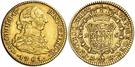 1781/177(...). Carlos III. Madrid. PJ. 2 escudos. (Cal. 454 var). 6,73 g. Bonita pátina. MBC+.