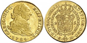 1784/70. Carlos III. Madrid. JD. 2 escudos. (Cal. 455 var). 6,33 g. Leves marquitas. Parte de brillo original. Ex Colección Isabel de Trastámara vol. ...