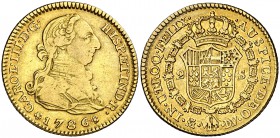 1786/4. Carlos III. Madrid. DV. 2 escudos. (Cal. 457). 6,73 g. Rara. MBC-/MBC.