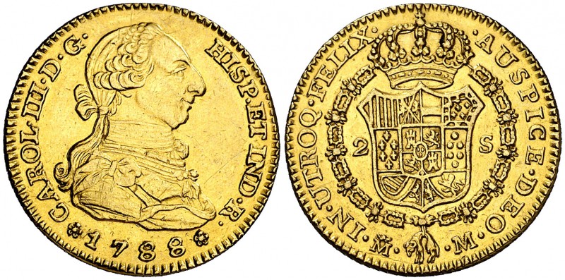 1788. Carlos III. Madrid. M. 2 escudos. (Cal. 459). 6,77 g. Sirvió como joya. (M...