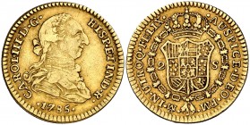 1785. Carlos III. México. FM. 2 escudos. (Cal. 489). 6,63 g. Ceca y ensayadores invertidos. Precioso color. Escasa. MBC/MBC+.