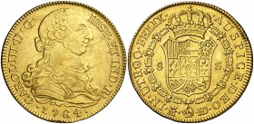 1784. Carlos III. Madrid. JD. 8 escudos. (Cal. 63) (Cal.Onza 734). 26,81 g. La onza más rara de esta ceca y reinado. Golpecitos en canto. Parte de bri...