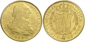 1778. Carlos III. México. FF. 8 escudos. (Cal. 96) (Cal.Onza 769). 26,98 g. Ceca y ensayadores invertidos. Mínimas marquitas. Parte de brillo original...