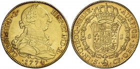 1774. Carlos III. Sevilla. CF. 8 escudos. (Cal. 253) (Cal.Onza 958). 26,89 g. Levísimos golpecitos. Muy bella. Ex Áureo & Calicó 22/04/2015, nº 2435. ...