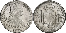1802. Carlos IV. México. FT. 8 reales. (Cal. 698). 26,84 g. Atractiva. Escasa así. EBC.