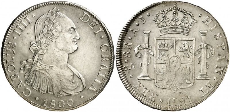 1800. Carlos IV. Santiago. AJ. 8 reales. (Cal. 748). 27,31 g. Acuñación algo flo...
