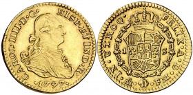 1797. Carlos IV. México. FM. 1 escudo. (Cal. falta). 3,36 g. Aractiva. Escasa así. MBC+/EBC-.