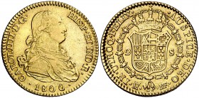 1800/799. Carlos IV. Madrid. MF. 2 escudos. (Cal. 338 var). 6,74 g. MBC/MBC+.