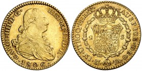 1806. Carlos IV. Madrid. FA. 2 escudos. (Cal. 349). 6,75 g. Parte de brillo original. MBC+.