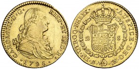 1796. Carlos IV. Sevilla. CN. 2 escudos. (Cal. 448). 6,73 g. MBC/MBC+.