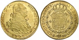 1796. Carlos IV. Madrid. MF. 4 escudos. (Cal. 205). 13,44 g. Mínimas rayitas de acuñación. Muy bella. Brillo original. Ex Colección Isabel de Trastáma...