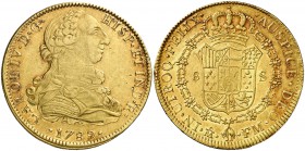 1789. Carlos IV. México. FM. 8 escudos. (Cal. 36) (Cal.Onza 1015). 27,01 g. Busto de Carlos III. Ordinal IV. Mínimos golpecitos. Acuñación algo floja....