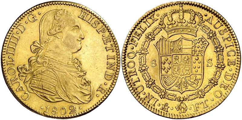 1802. Carlos IV. México. FT. 8 escudos. (Cal. 56) (Cal.Onza 1037). 26,93 g. Atra...