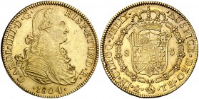 1804. Carlos IV. México. TH. 8 escudos. (Cal. 59) (Cal.Onza 1040). 27,03 g. Bonita pátina. Ex Morton & Eden 06/03/2013, nº 307. Ex Stack's Bowers & Po...