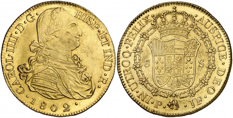 1802. Carlos IV. Popayán. JF. 8 escudos. (Cal. 81) (Cal.Onza 1065) (Restrepo 98-...