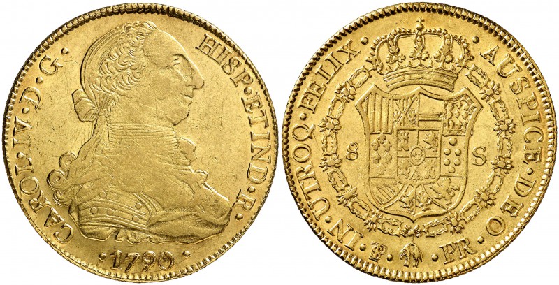 1790/89. Carlos IV. Potosí. PR. 8 escudos. (Cal. 93) (Cal.Onza 1080). 26,94 g. B...