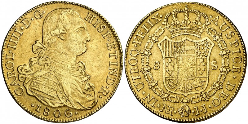 1806. Carlos IV. Santa Fe de Nuevo Reino. JJ. 8 escudos. (Cal. 142) (Cal.Onza 11...