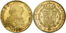 1794. Carlos IV. Santiago. DA. 8 escudos. (Cal. 153) (Cal.Onza 1158). 26,97 g. Leves golpecitos. Bonito color. Ex Stack's Bowers & Ponterio 12/08/2015...