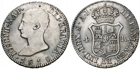 1810. José Napoleón. Madrid. AI. 4 reales. (Cal. 54). 5,87 g. Ex Áureo & Calicó 11/12/2014, nº 610. EBC.