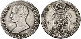 1812. José Napoléon. Madrid. AI. 4 reales. (Cal. 57). 5,93 g. Rara. MBC-.