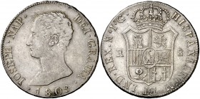 1809. José Napoleón. Madrid. IG. 8 reales. (Cal. 33). 27,06 g. Leves golpecitos. Rara. MBC/MBC+.