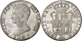 1809. José Napoleón. Madrid. AI. 20 reales. (Cal. 24). 26,72 g. Bonita pátina. MBC+.