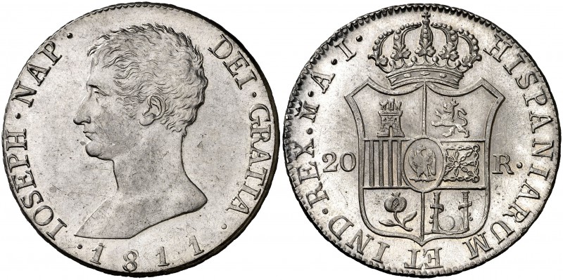 1811. José Napoleón. Madrid. AI. 20 reales. (Cal. 29). 26,81 g. Águila pequeña. ...
