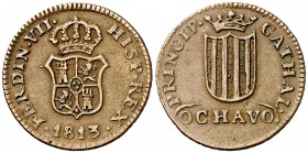 1813. Fernando VII. Catalunya. 1 ochavo. (Cal. 1534). 1,61 g. El 3 de la fecha recto. Buen ejemplar. MBC+/EBC-.