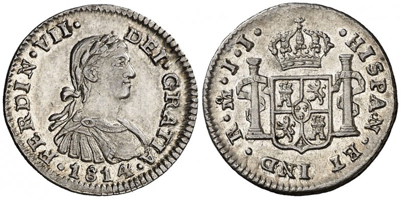 1814. Fernando VII. México. JJ. 1/2 real. (Cal. 1345). 1,69 g. Busto imaginario....