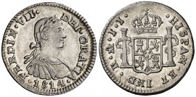 1814. Fernando VII. México. JJ. 1/2 real. (Cal. 1345). 1,69 g. Busto imaginario. Bella. Brillo original. Escasa así. EBC/EBC+.