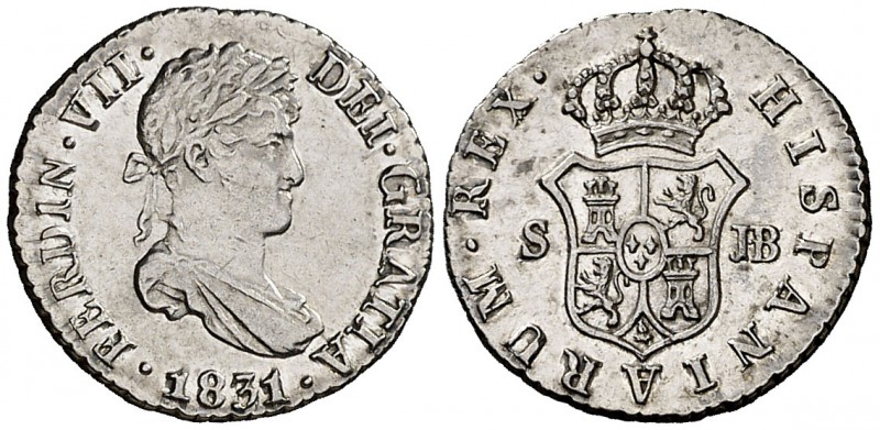 1831. Fernando VII. Sevilla. JB. 1/2 real. (Cal. 1398). 1,43 g. Bella. Parte de ...