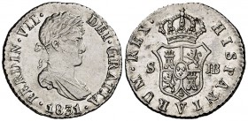 1831. Fernando VII. Sevilla. JB. 1/2 real. (Cal. 1398). 1,43 g. Bella. Parte de brillo original. Escasa así. EBC.